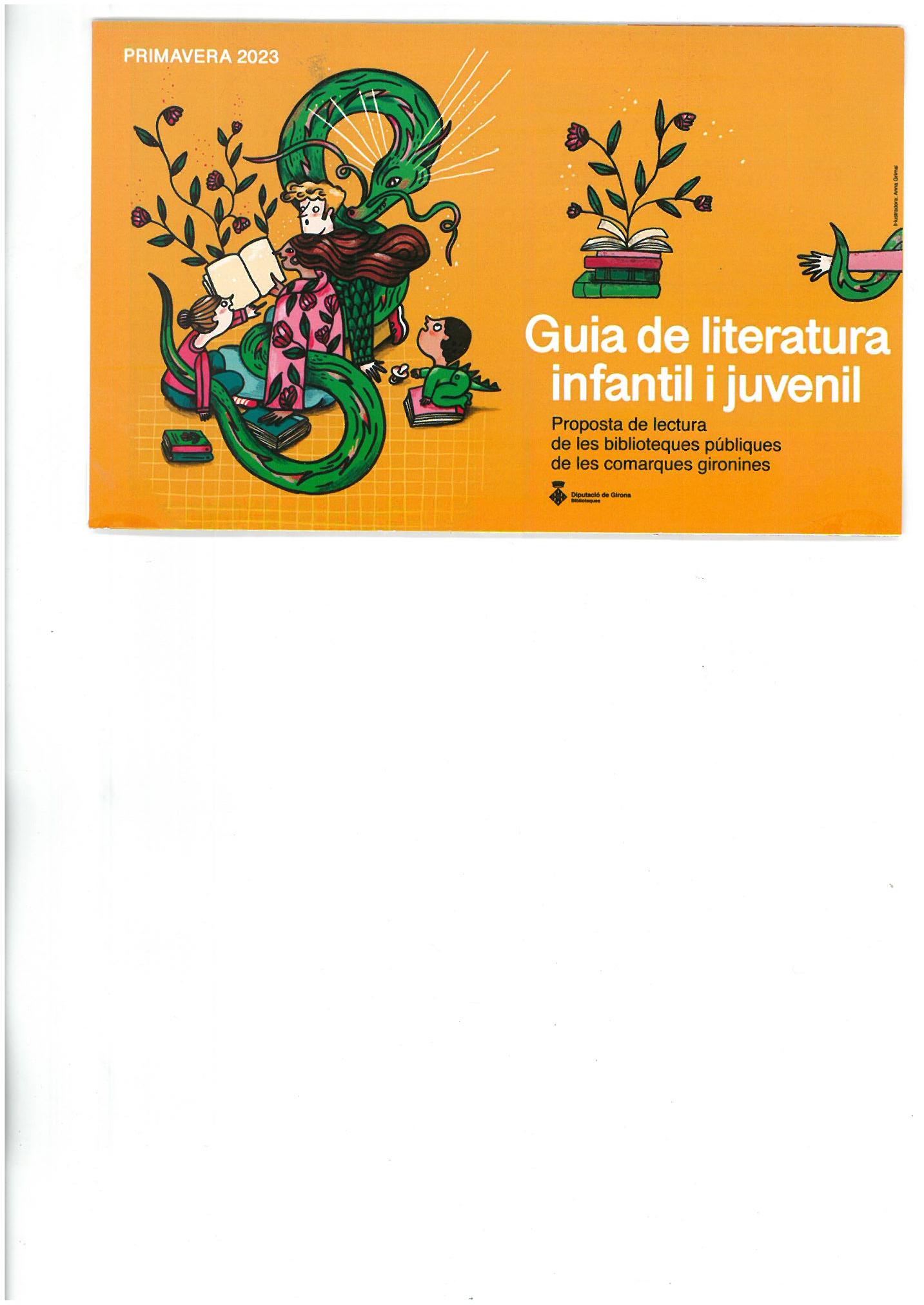 Il·lustració d'Anna Grimal on apareix una família llegint un llibre: pare, mare, dos fills i el drac de sant jordi